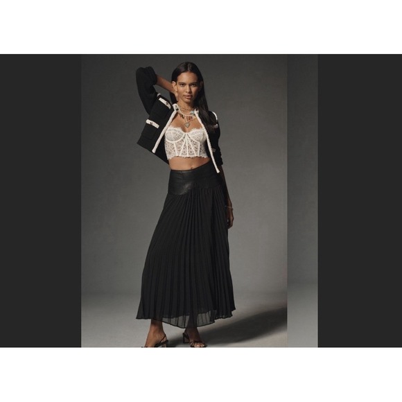 Anthropologie Dresses & Skirts - Anthropologie Maxi Skirt Faux‎ Leather Sheer Overlay Pleated Sz 6 Boho Goth Chic